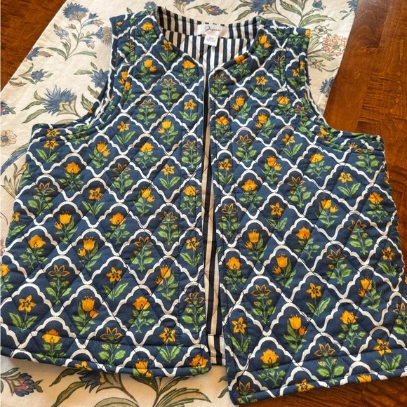 Japna Navy Floral Quilted Vest - Picture 1 of 6